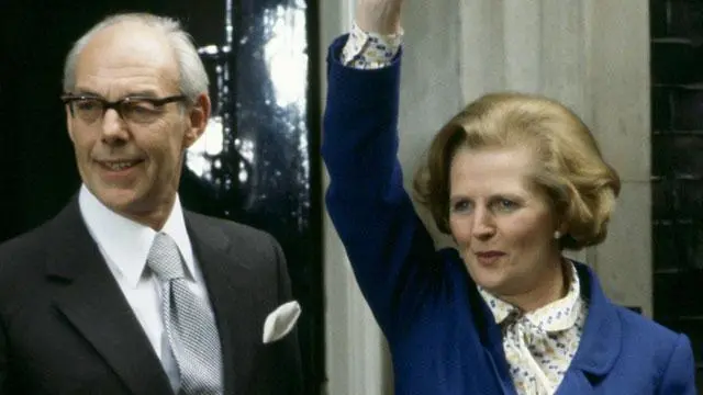 Margaret Thatcher in Downing Street after becoming Prime Minister