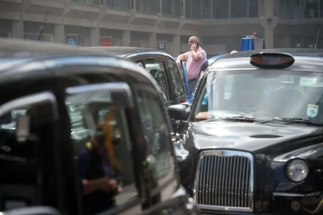 Taxi driver during demonstration in central London