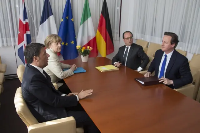 David Cameron around the table with other European leaders