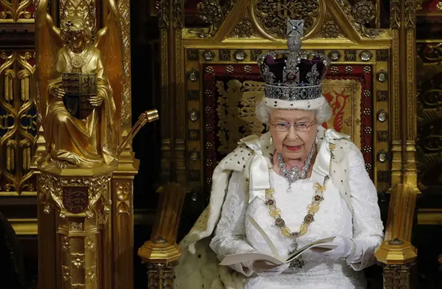 The Queen in Parliament reading the speech