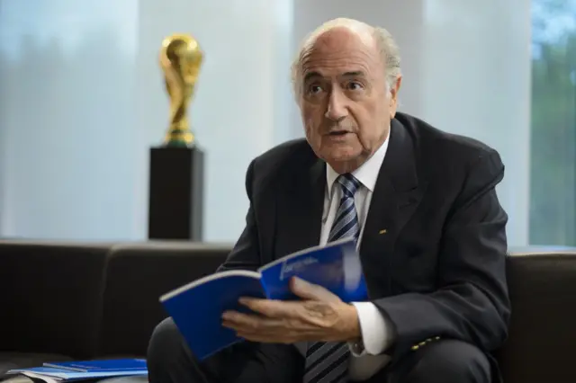 Sepp Blatter holding a book