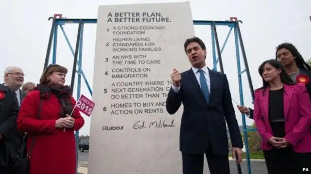 Ed Miliband and pledges in stone