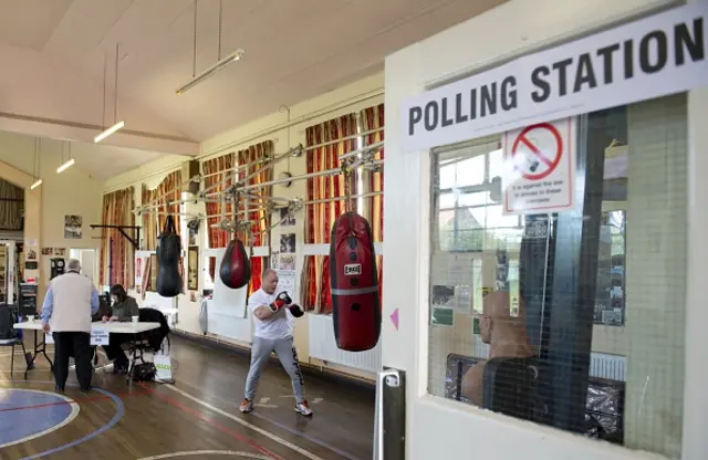 A member boxes as the public vote at East Hull Amateur Boxing Club in Hull