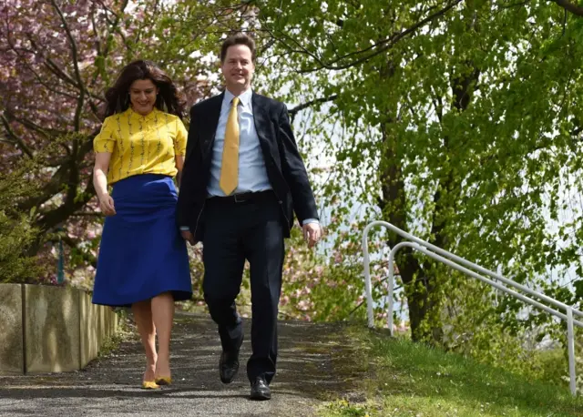 Nick Clegg and his wife Miriam arriving to vote