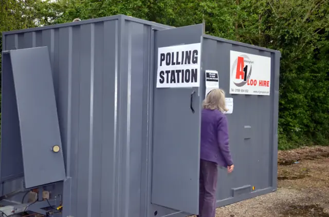 Polling station in a portable toilet