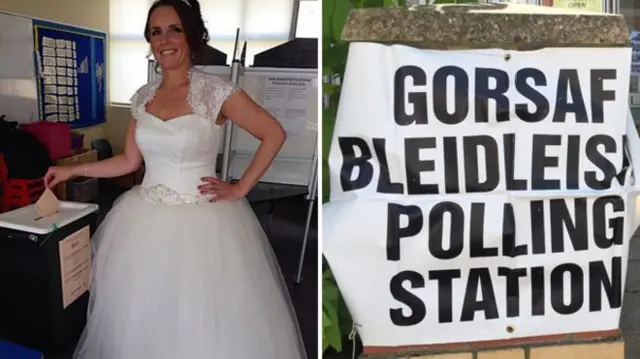 Bride at a polling station