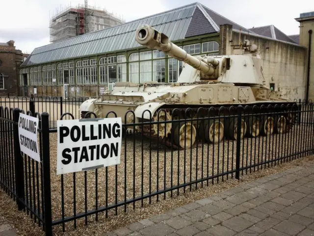 Tank outside Greenwich polling station