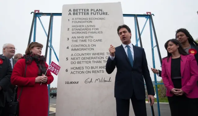 Labour"s pledges carved into a stone plinth in Hastings