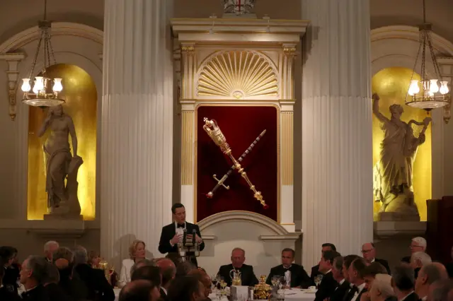 George Osborne speaking during the Bankers and Merchants Dinner