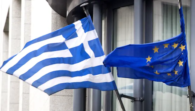 Greek and EU flag