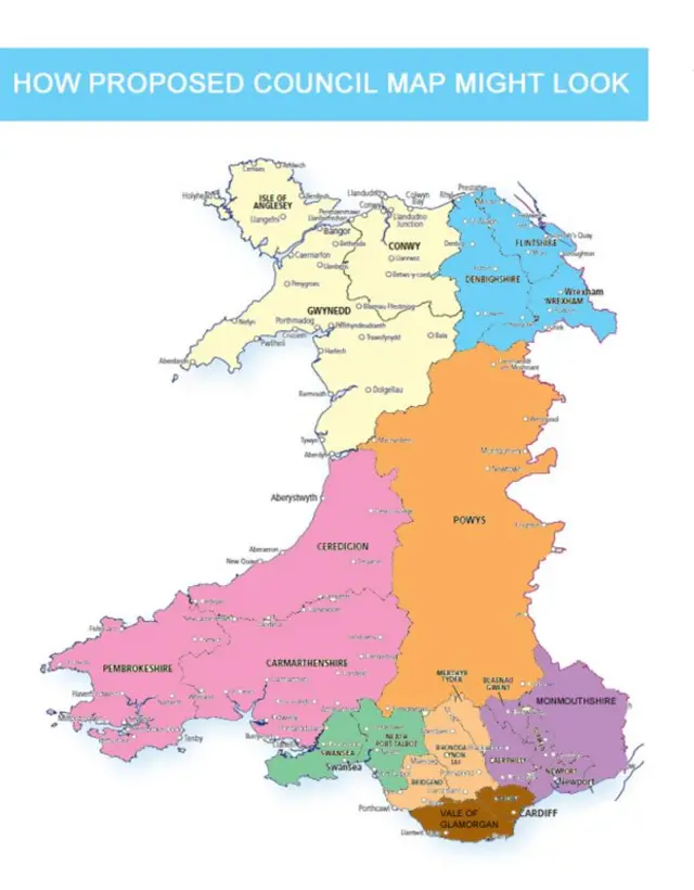 Map of proposed new Welsh councils