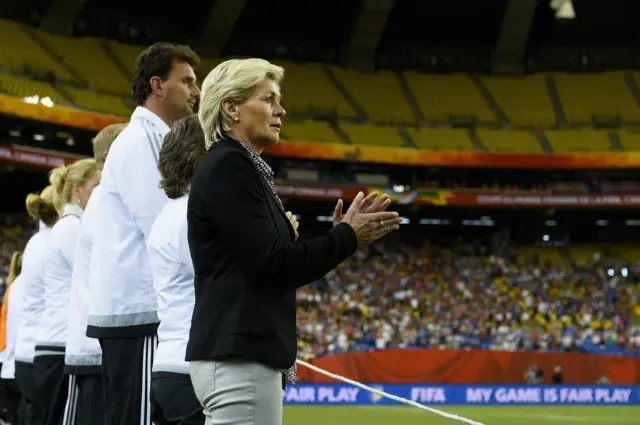 Silvia Neid during the national anthem