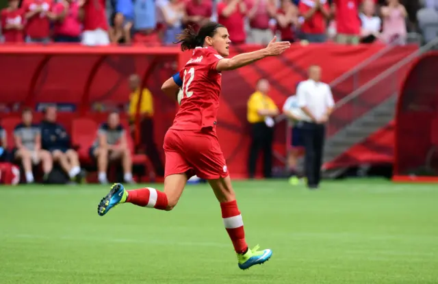 Christine Sinclair celebrates