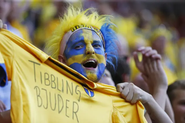 A Sweden fan before the final