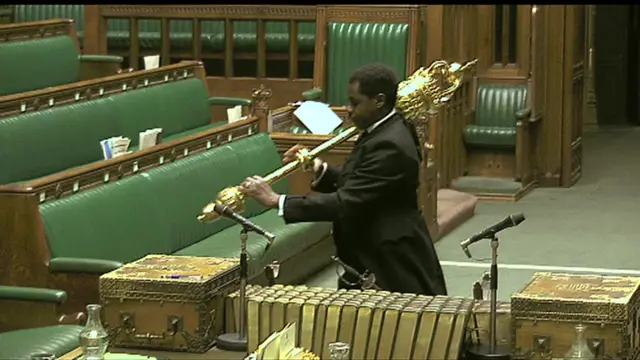 The mace is removed from the House of Commons chamber