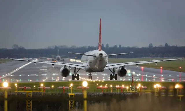 Plane landing at Gatwick Airport