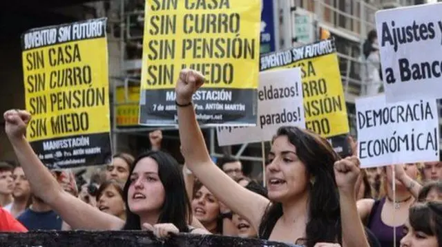 A protest in Spain, where youth unemployment passed 50% in 2012