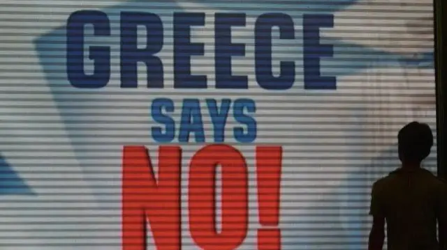 Sign saying 'Greece says no'