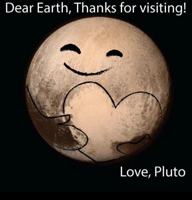 Pluto picture with "Thanks for visiting" message