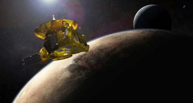 New Horizons illustrated over Pluto