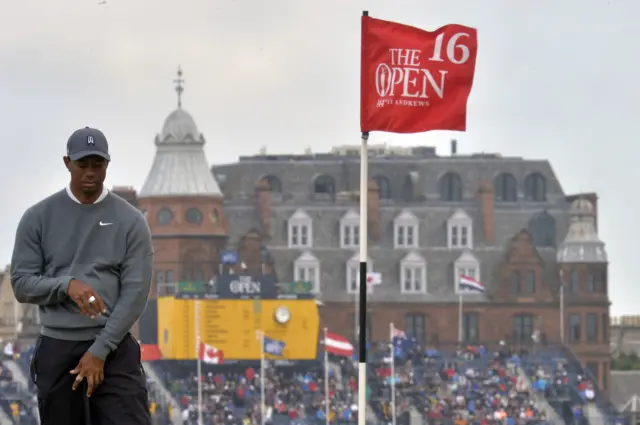 Tiger Woods looks dejected at St. Andrews