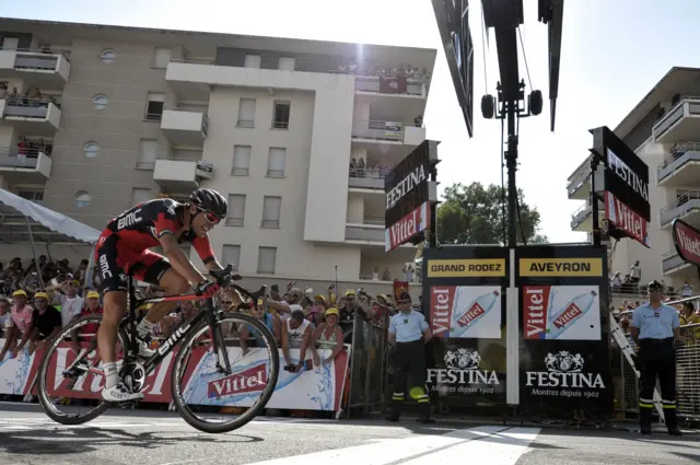 Greg Van Avermaet crosses finish line