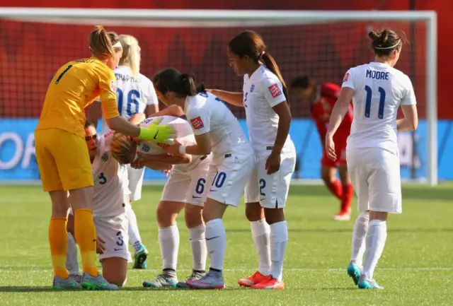 Laura Bassett reacts