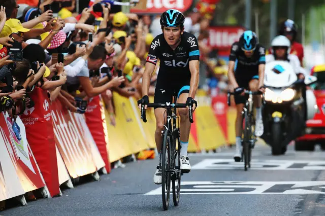 Geraint Thomas crosses the line