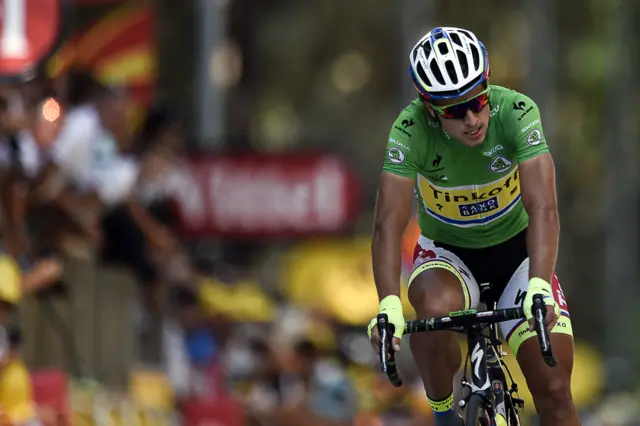 Peter Sagan reacts after finishing second on stage 16