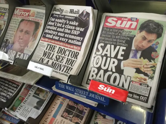 Front pages of newspapers the day before the 2015 election