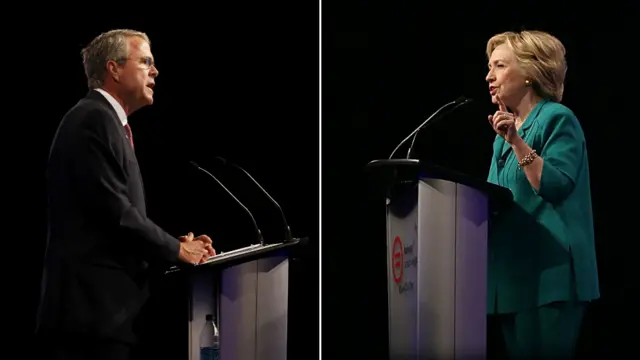 Republican Jeb Bush (left) and Democrat Hillary Clinton (right) during their speeches at the National Urban League's annual conference in Florida - 31 July 2015