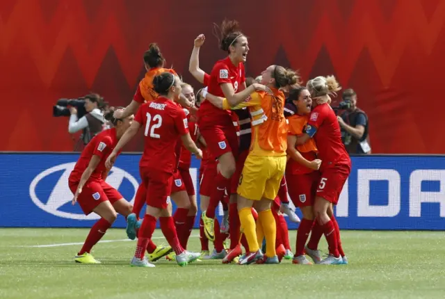 England's players celebrate at full-time