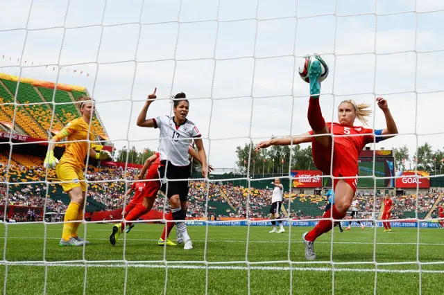 Steph Houghton clears the ball off the line