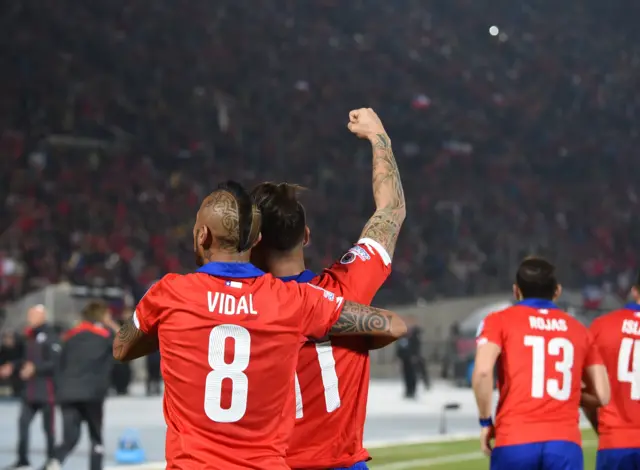 Chile players (including Arturo Vidal) celebrate