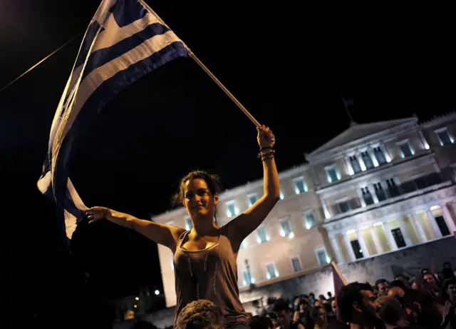 "No" supporters celebrate their victory in the referendum by the parliament in Athens, Greece July 5, 2015.