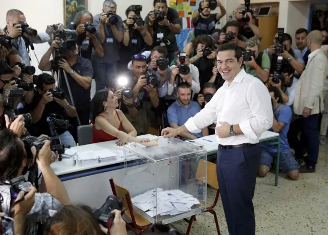 Greek Prime Minister Alexis Tsipras casting his vote in Athens