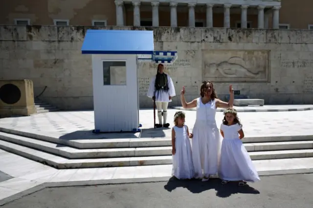 A Greek bride with her bridesmaids