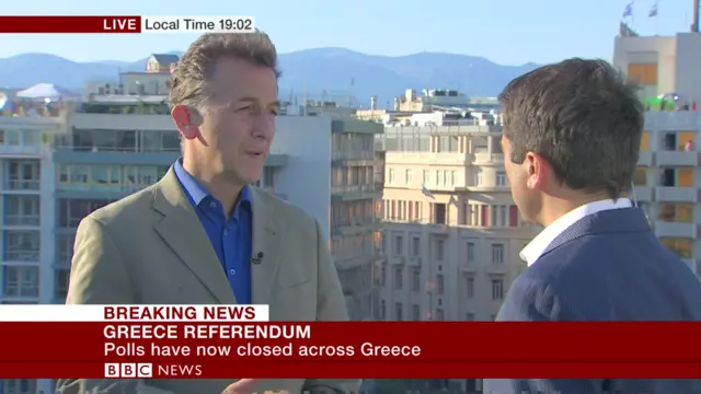 Chris Morris being interviewed in Athens