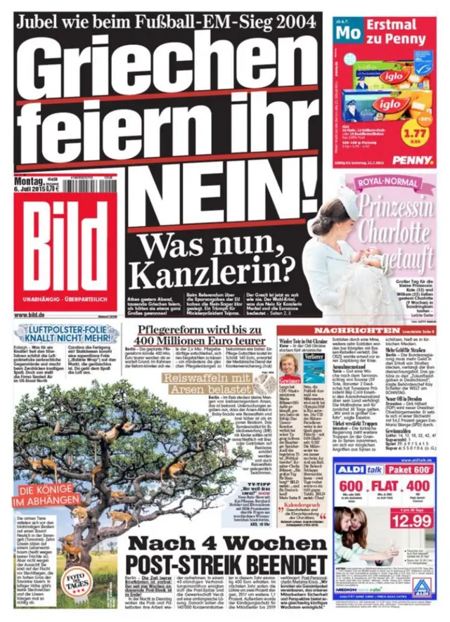 front page Bild newspaper - Monday 6 July