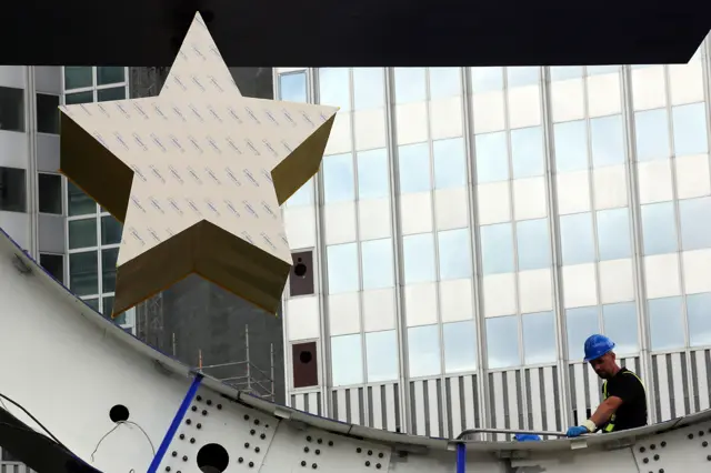 The Euro Sculpture near the old ECB headquarters undergoes renovation