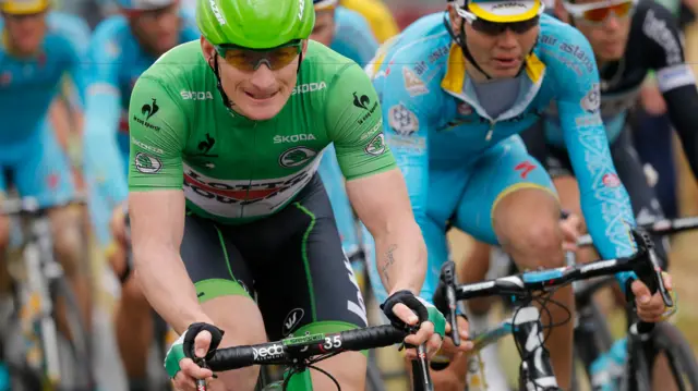 Andre Greipel wears the green jersey