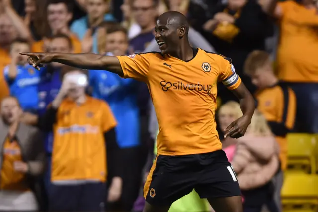 Benik Afobe of Wolves celebrates