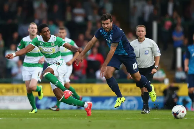 Shaun Jeffers of Yeovil and Michael Doughty of QPR