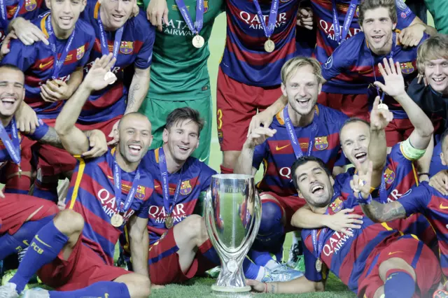 Barcelona's players celebrate