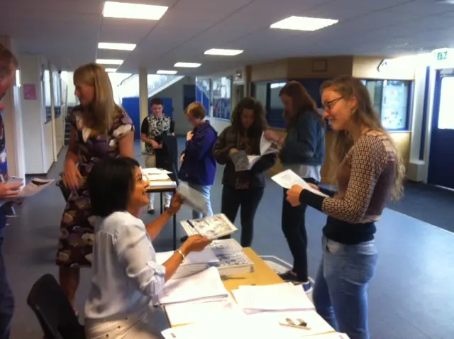 First students arrive at Ysgol Penglais School, in Aberystwyth, Ceredigion.