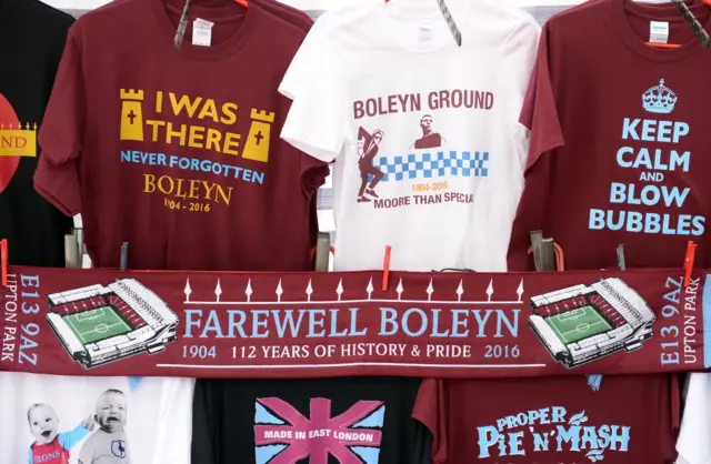 West Ham t-shirts on sale outside Upton Park