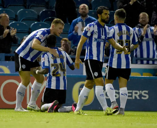 Sheffield Wednesday players celebrate