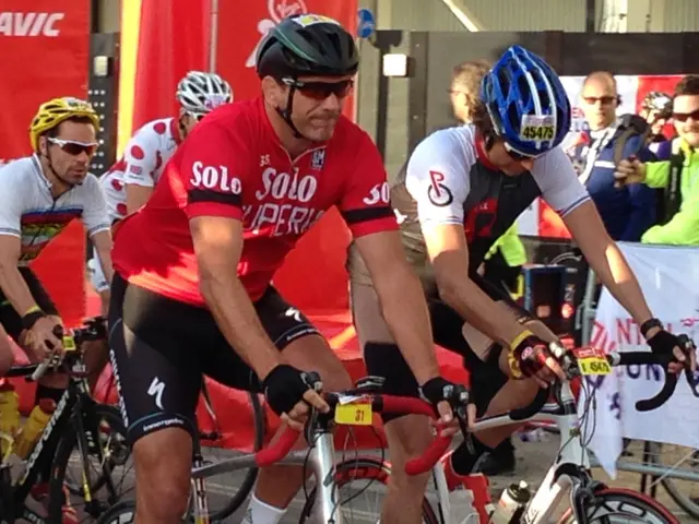 A number of Cyclists at the start of RideLondon - Martin Johnson on his bike