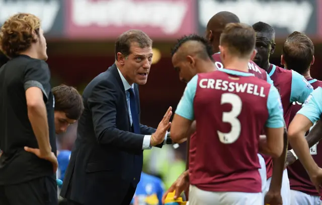 Slaven Bilic talks to his players