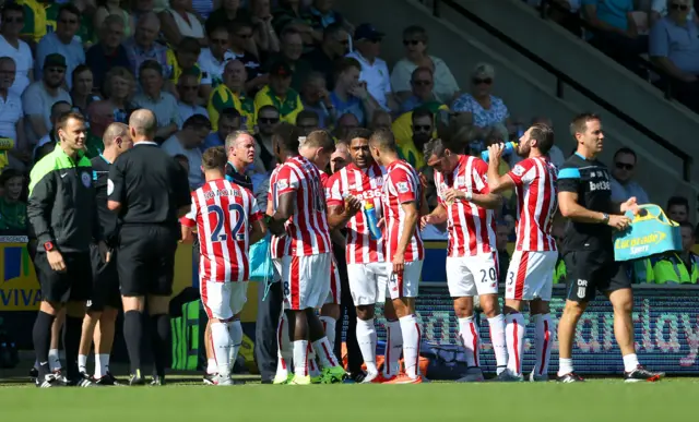 A drinks break at Carrow Road